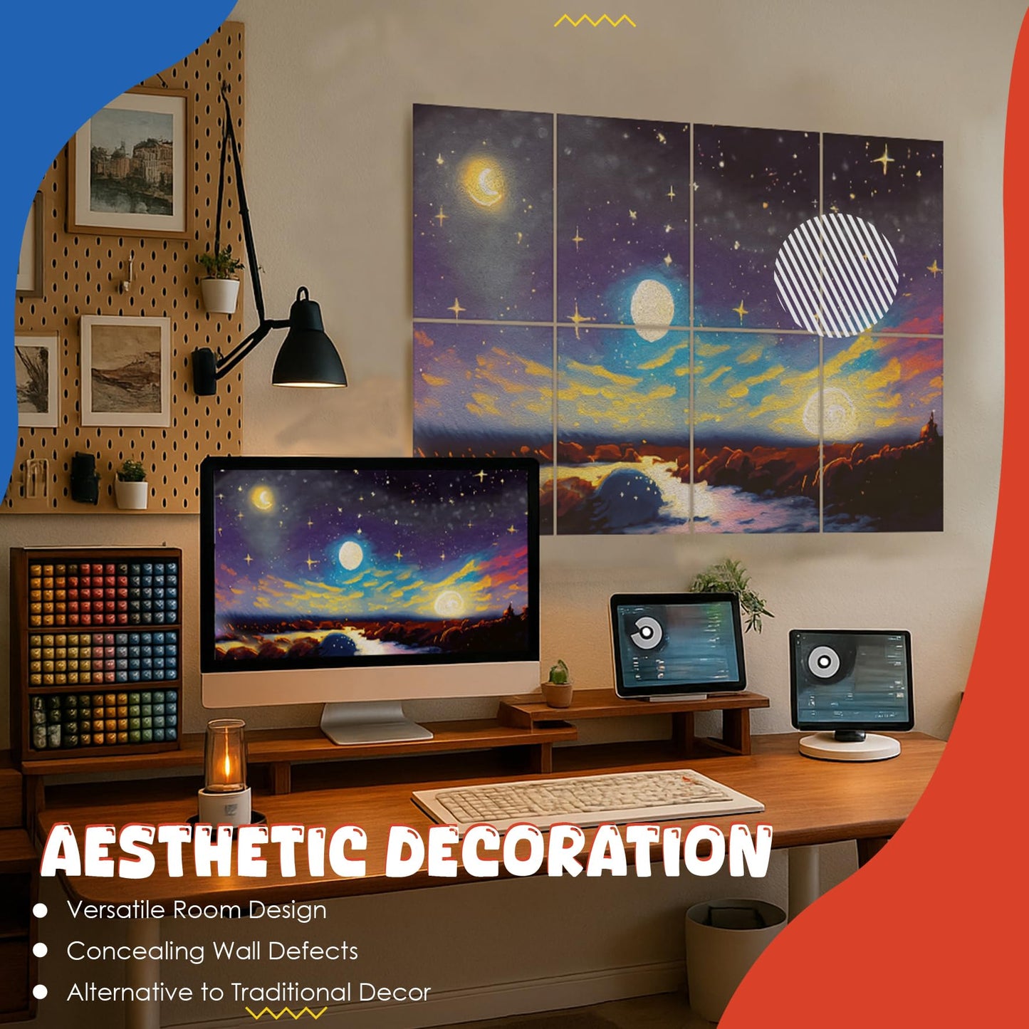 8 pack Art Acoustic Panels with Self-Adhesive,48 x 32Inches Acoustic Wall Art,Better Decorative Sound Proof Panels,Recording Studio/Home/Office Acoustical Treatment,Starry Sky