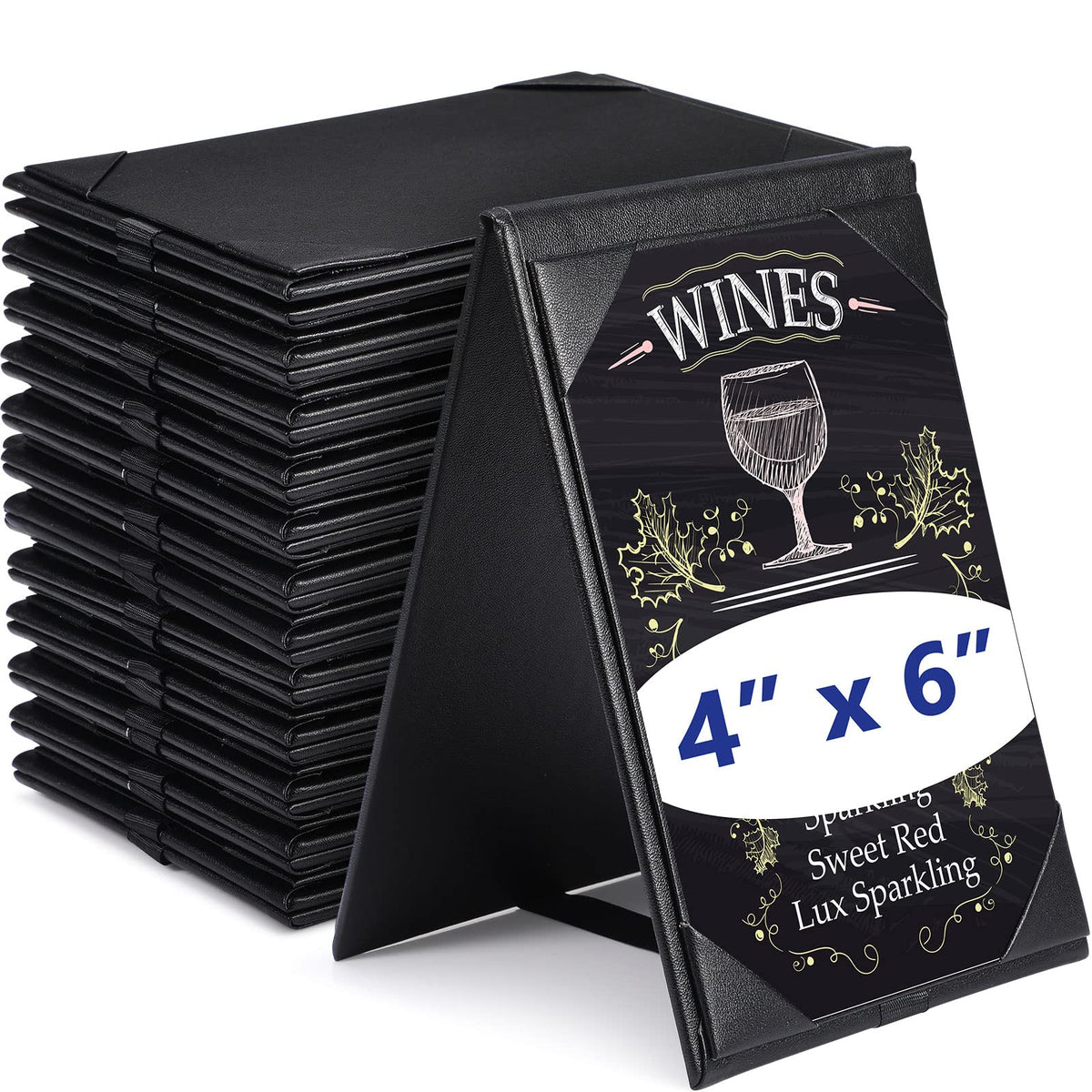 Gerrii Leatherette Table Tents Black PU Leather Menu Covers Bulk Double Sided Frame Sign Holders 2 Side Drink Dessert Menu Folders for Restaurant Coffee Cafe Bar Wedding Supplies(12 Pack,4 x 6 Inch)