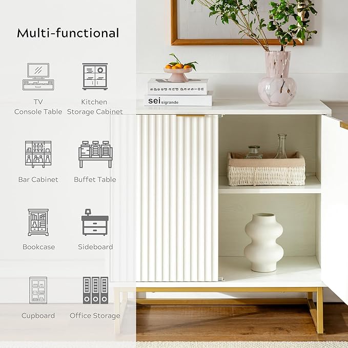 EYYTHUNG Fluted Cabinet with Storage Set of 2, Sideboard Buffet Cabinet with