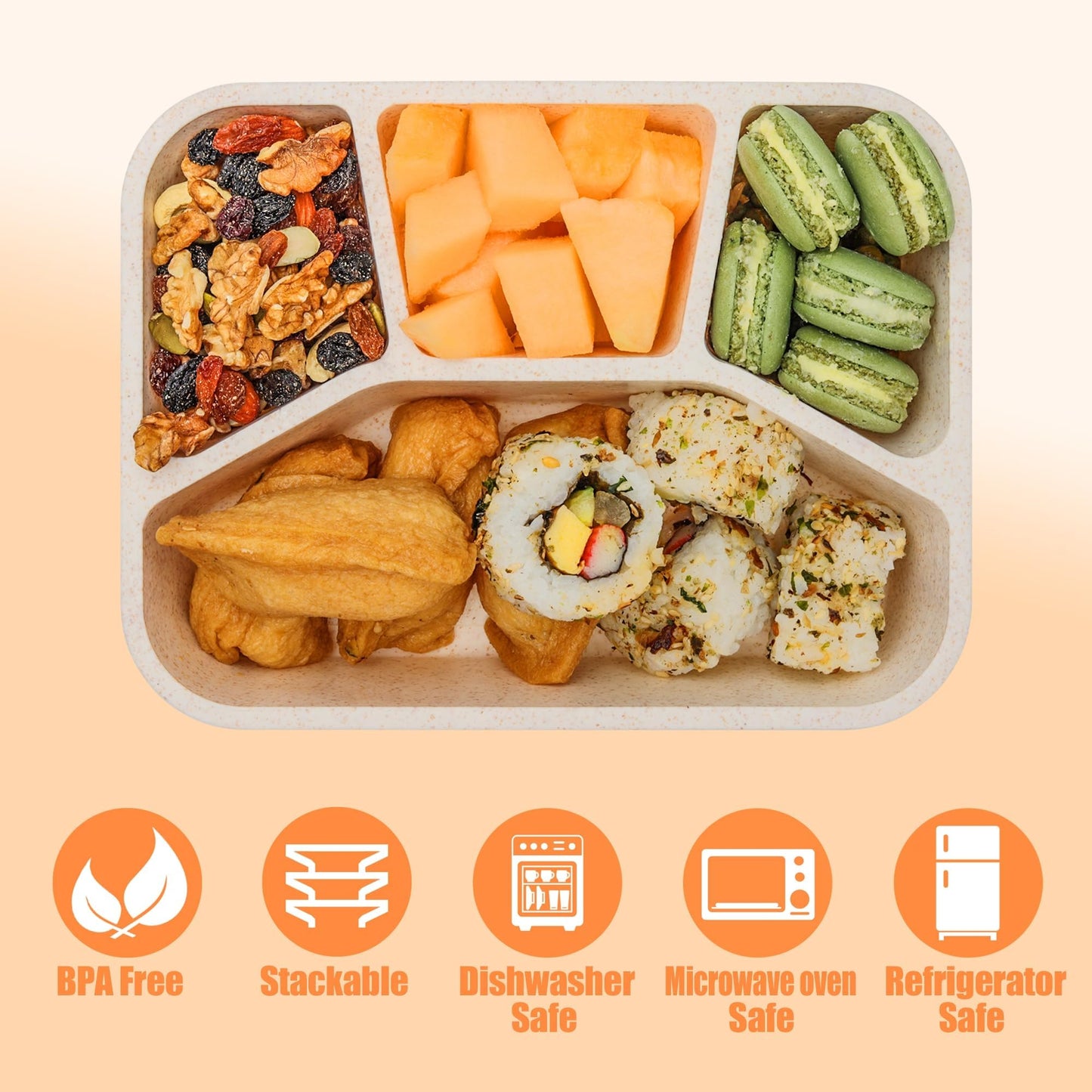 TOUWMX Lunchable Container - 4 Pack Bento Lunch Box, 4-Compartment Snackle Box Container for School Work Travel, Bento Box for Kids, Microwave Dishwasher Safe Bento Box Adult