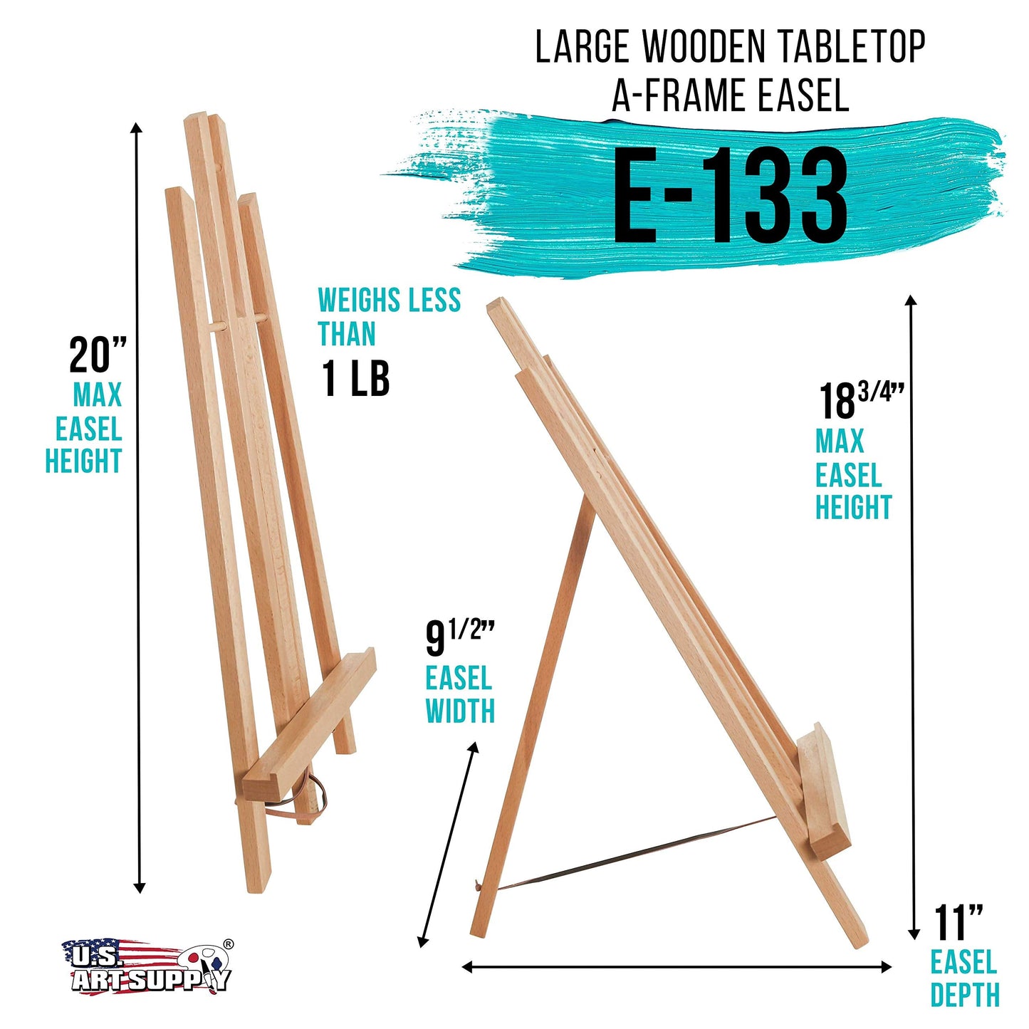 U.S. Art Supply 18" Large Tabletop Display Easel - Beechwood Artist A-Frame Display Stand, Wooden Easel for Painting, Canvas Stand, (Pack of 1) Classrooms Events Photo Picture Sign Holder