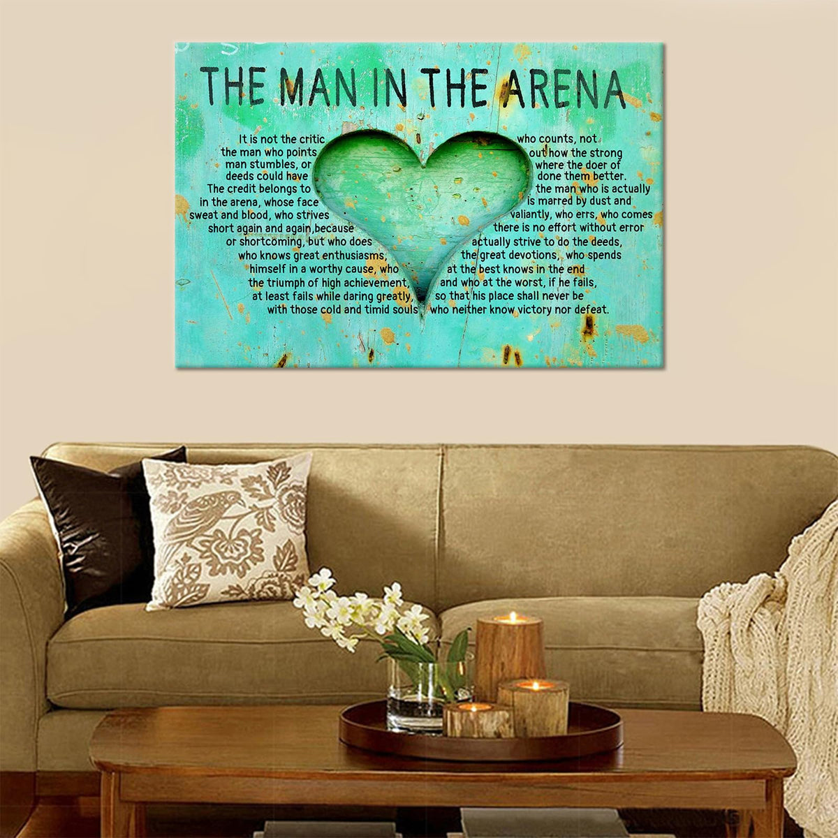 DINGFUN Large Man in the Arena Wall Art, Theodore Roosevelt Quote Framed Inspirational Canvas Print for Executive Office Conference Room, Professional Leadership Decor Success Artwork, 36x24 Inch