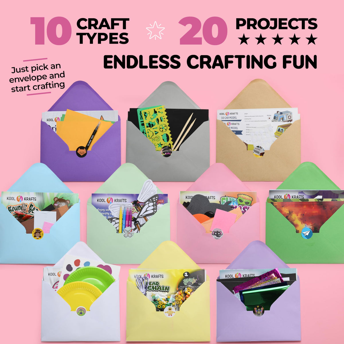 20 Arts & Crafts Kit for Kids, All-Inclusive, No Mess Craft Kits & Supplies for Boys & Girls – DIY Creative Activity, Easy Step-by-Step Guide, Individually Packaged Crafts, Christmas Gift, Travel Gift