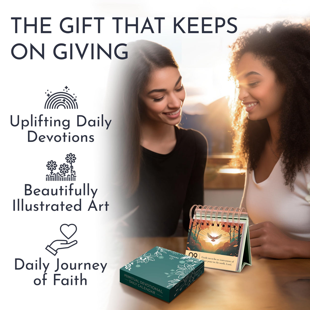 Daily Devotional Calendar for Women – Perpetual Flip with 366 Prayers and Blessings – Christian Gifts for Her, Religious Desk Calendar, Spiritual Gifts, Inspirational Scripture Art, Faith Decor