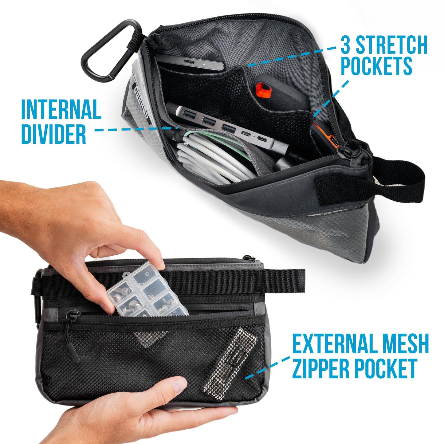 GOBAGS Production Zipper Bags - Electronics & Camera Accessories Bag - Cable organizer, Gear Accessory Pouch, Travel Camera Essentials (Small, Gray, 2 pack)