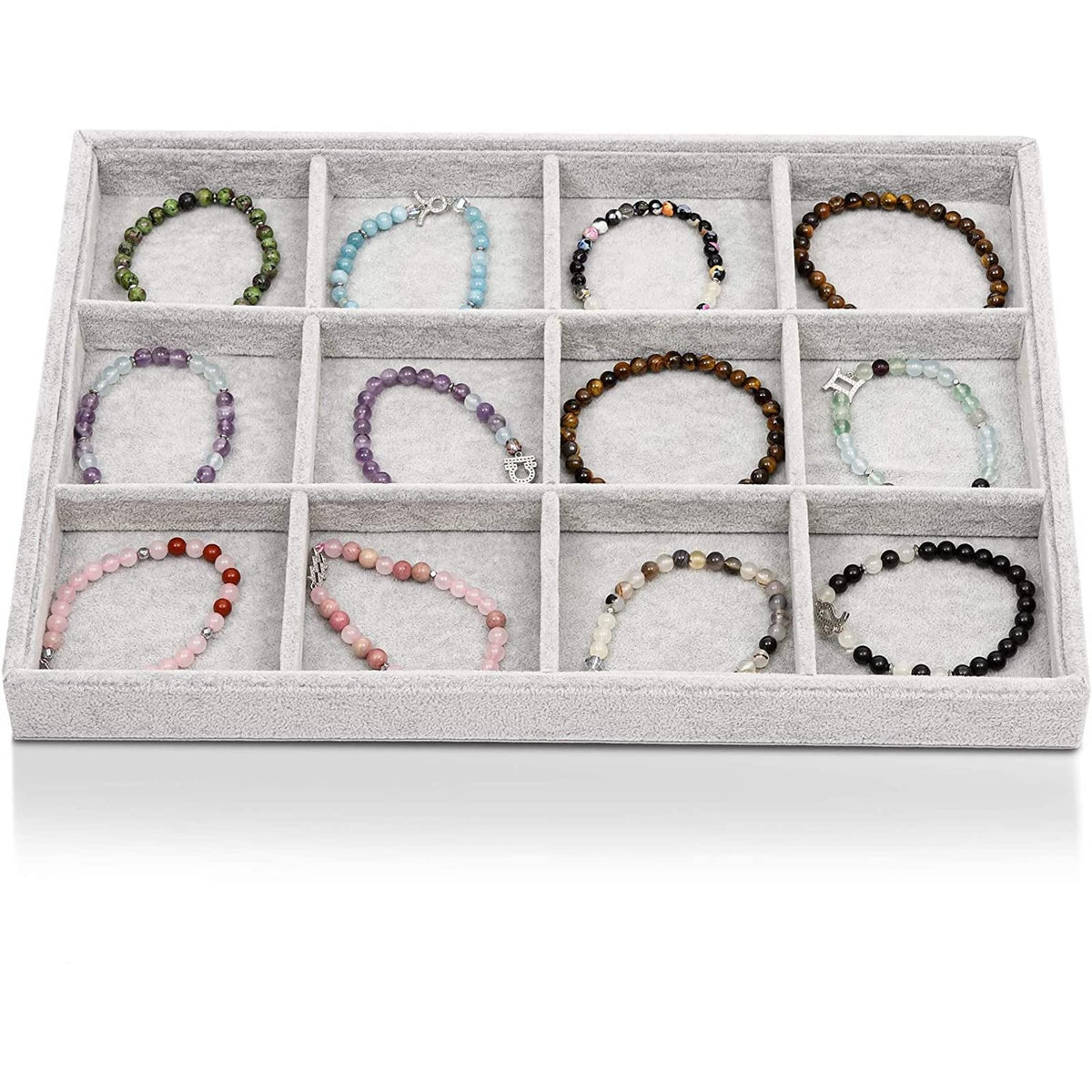 Juvale Velvet Stackable Jewelry Organizer Tray - 12-Grid Bracelet Holder & Ring Organizer - Velvet Jewelry Tray with Soft Compartments - Bracelet Holder Drawer Fits Standard Drawers - 14 x 9.5 In Gray