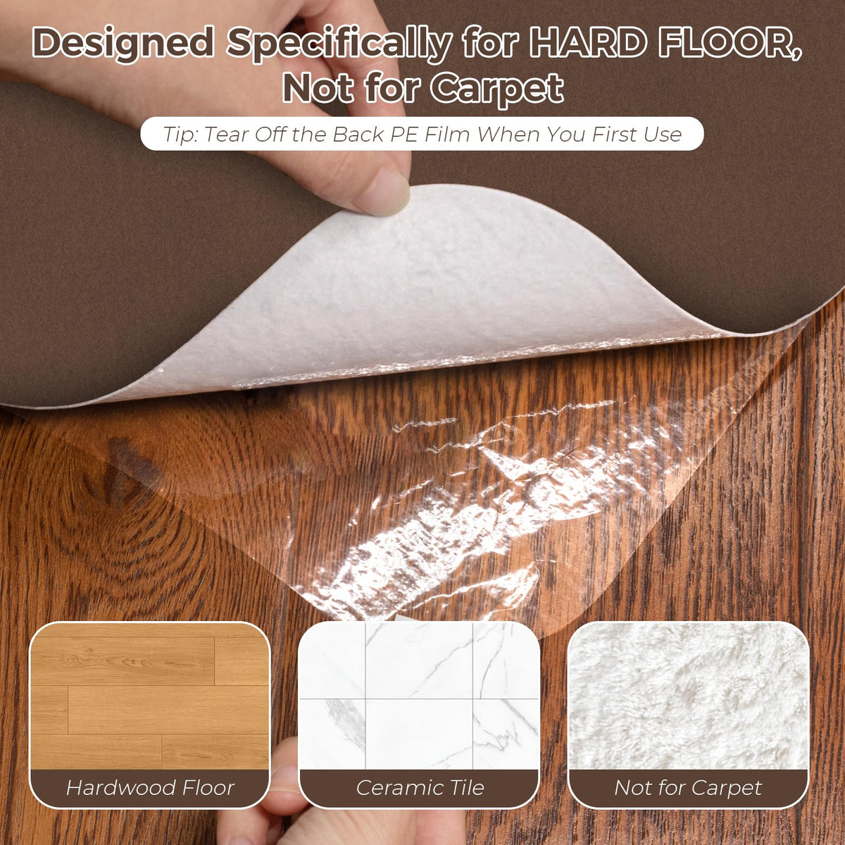 Office Chair Mat for Hardwood Floors, 36" x 55" Computer Desk Chair Mat, Anti-Slip Floor Protector, Large Under Desk Rug for Office & Home, Coffee