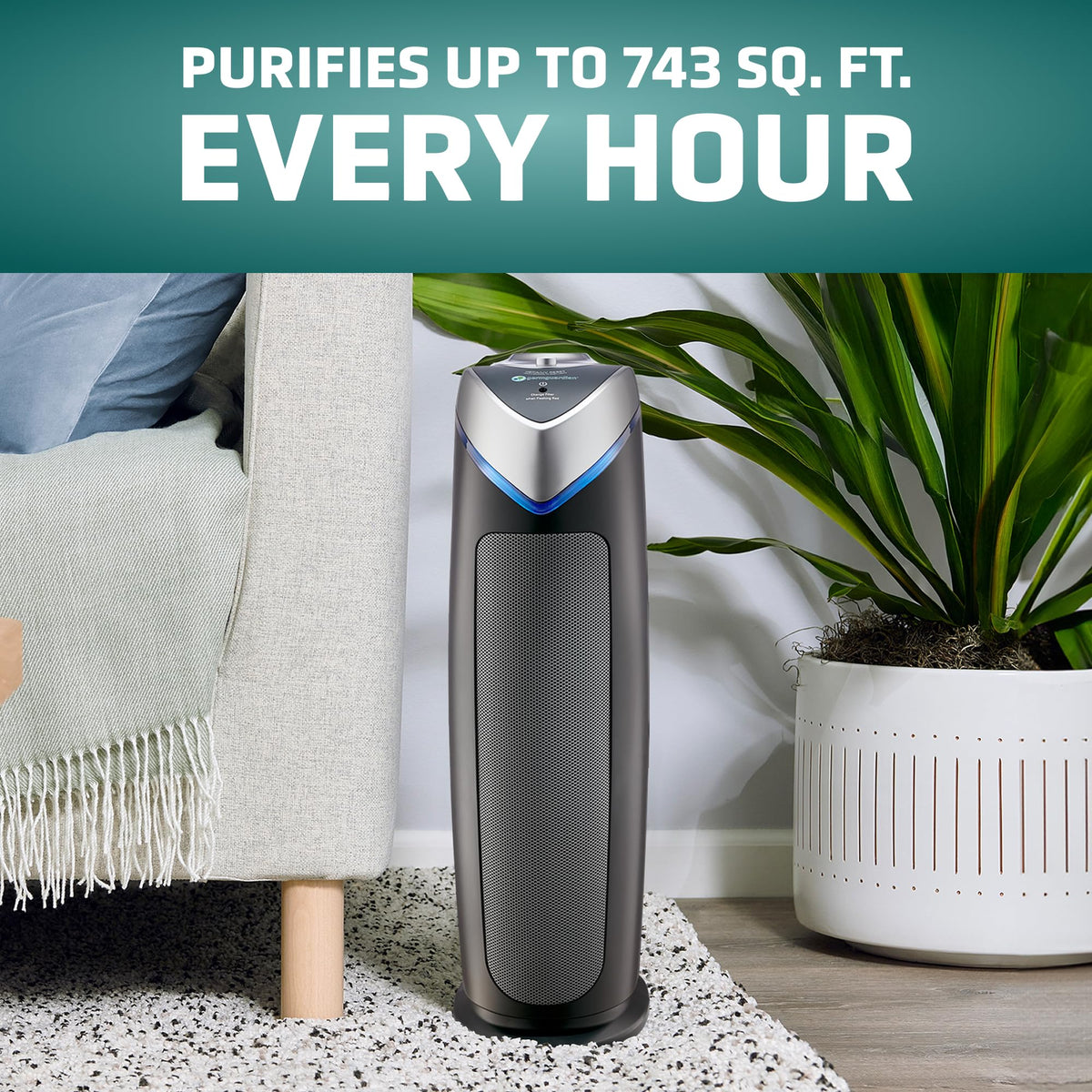 GermGuardian 4-in-1 HEPA Air Purifier for Home, Large Rooms Up to 743 Sq. Ft. with HEPA Air Filter, UV-C Light & Odor Reduction, AC4825E, 22 Tower Gray"
