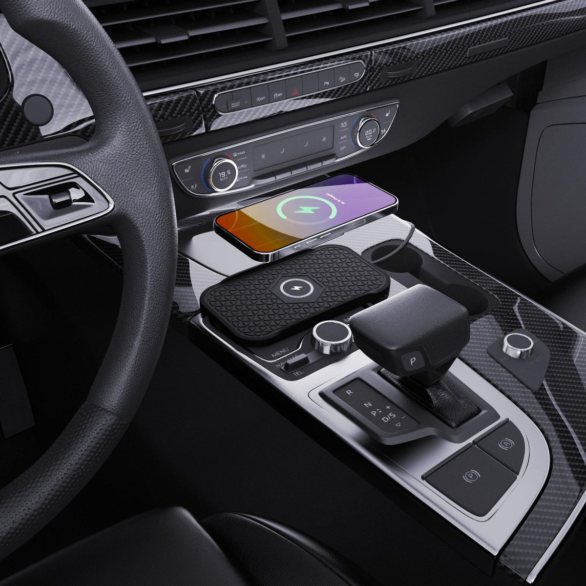 Wireless Car Charger Silicone Pad, for iPhone12/11 Pro/XS/XR/8/8Plus,15W Fast Car Wireless Charging Non-Slip Mat, for Samsung S21/S22/S23/S24/S25/Androids,80cm Cable, Black