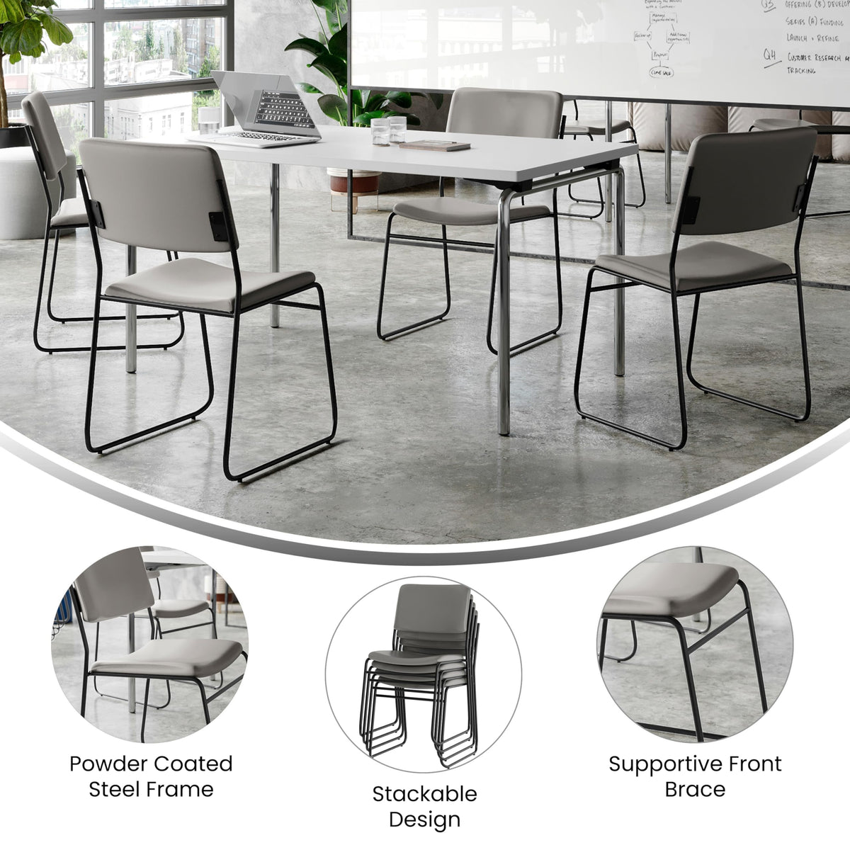 Flash Furniture Hercules Series High Density Vinyl Stacking Chairs for Waiting Rooms and Offices, Lobby Chairs with Padded Seats and Frames, Set of 5, Gray