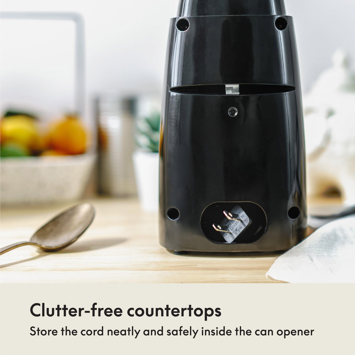 bella Electric Can Opener and Knife Sharpener, Removable Cutting Lever, Cord Storage, Stainless Steel Blade, Black