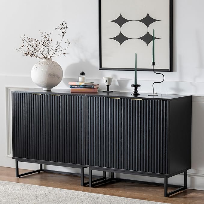EYYTHUNG Fluted Storage Cabinet Sideboard Buffet Cabinet, Modern Accent Cabinets