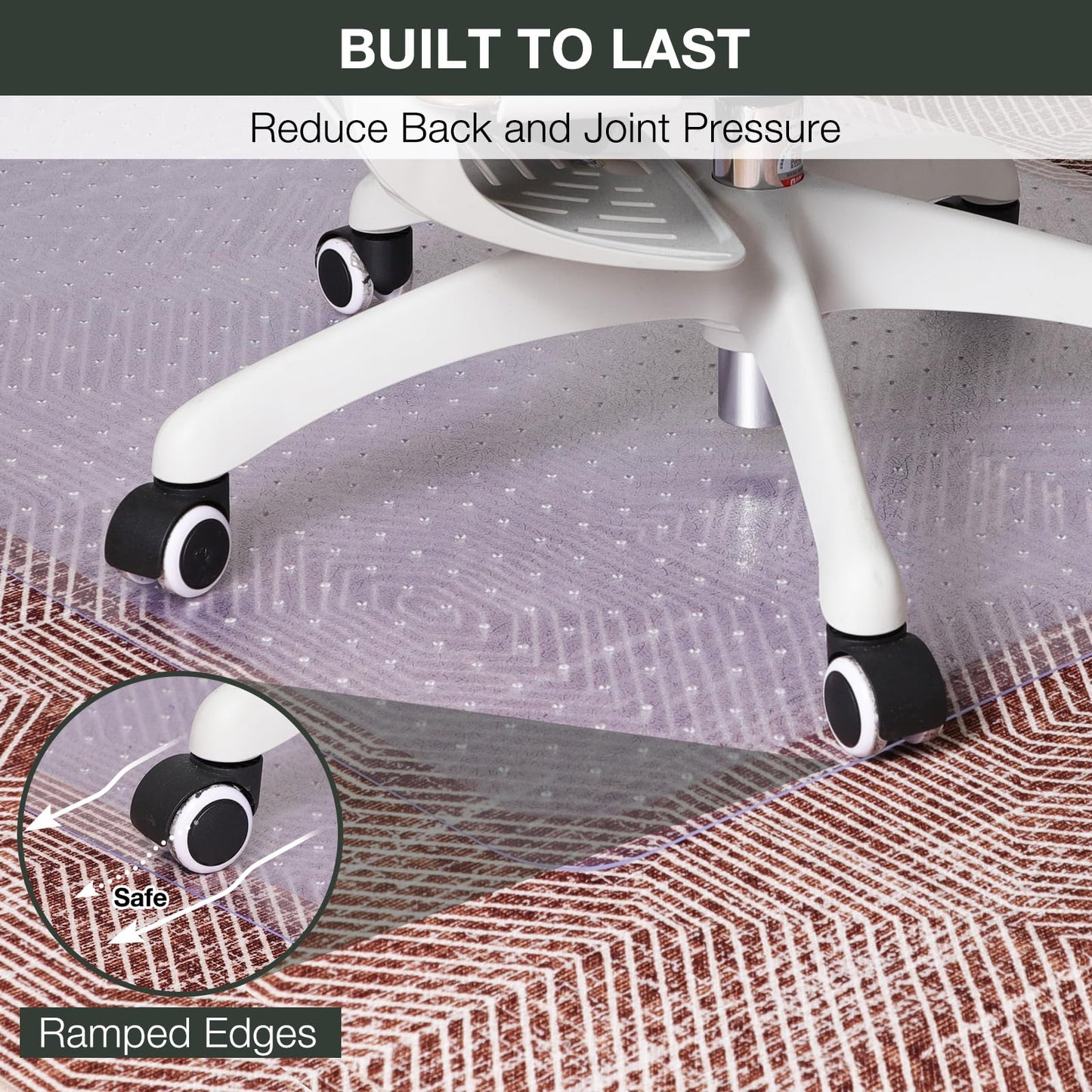 FUNMAT Chair Mat for Carpet, 45" x 53" Easy Glide Desk Chair Mat for Carpeted Floors, Beveled Edge Vinyl Mat with Grips, Heavy Duty Carpet Protector for Home Office, Clear(with Lip)