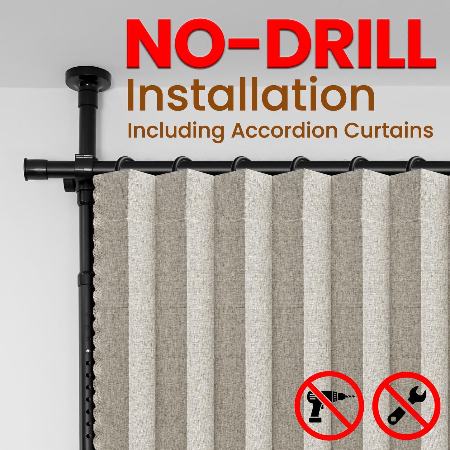 AJAZZ 100% Blackout Room Divider Curtains Sets Cream White W100 x L96 in,1 Panel Curtain Rods No Drilling Adjustable Tension (H) 43-120×(W) 35-100 in for Office Privacy Partition Separator