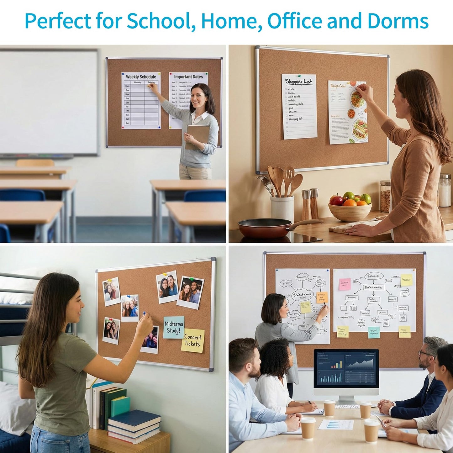 2-Pack Cork Notice Board 48 x 36 Inch, Aluminum Frame Bulletin Board for Walls, Large Self-Healing Cork Board for Office, School, and Home, Hanging Notice Board with 10 Push Pins (4x3 Ft)