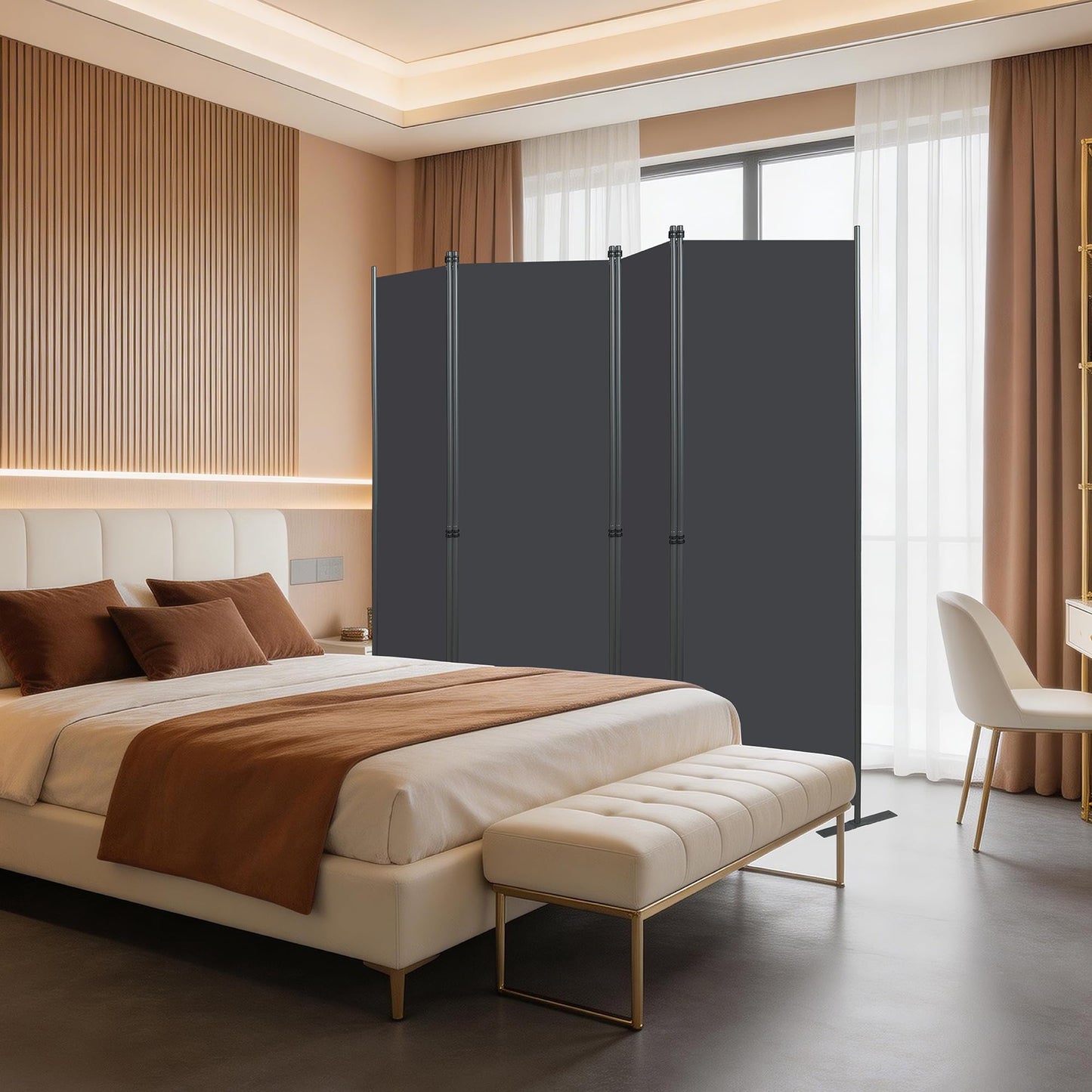 Room Divider 6FT Portable Folding Privacy Screen, 4 Panel Fabric Room Divider Freestanding Room Partition for Bedroom & Office，80" W X 71" H，Gray