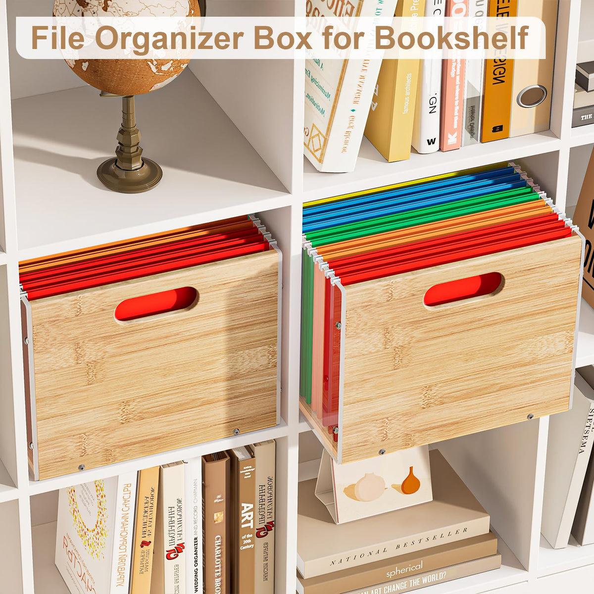 Sbanmao Clear Acrylic File Box Organizer, Bamboo Hanging Folder Storage Boxes, Filing Crate Bin Holder with Handle for Home Office Desk, Letter Size
