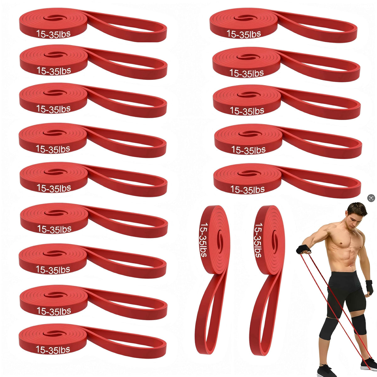 16-Pcs Resistance Bands Set - Premium Elastic Workout Bands for Home Gym, Strength Training, Yoga & Physical Therapy (Red(15-35 lbs))