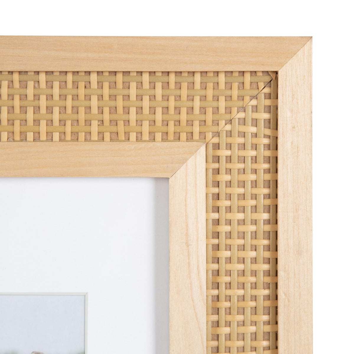 Kate and Laurel Corah Modern Faux Rattan Picture Frame Set of 2, 11 x 14 matted to 8 x 10, Natural, Boho Two-Piece Glass Photo Frame Set for Gallery Wall Design in Living Room Wall Decor