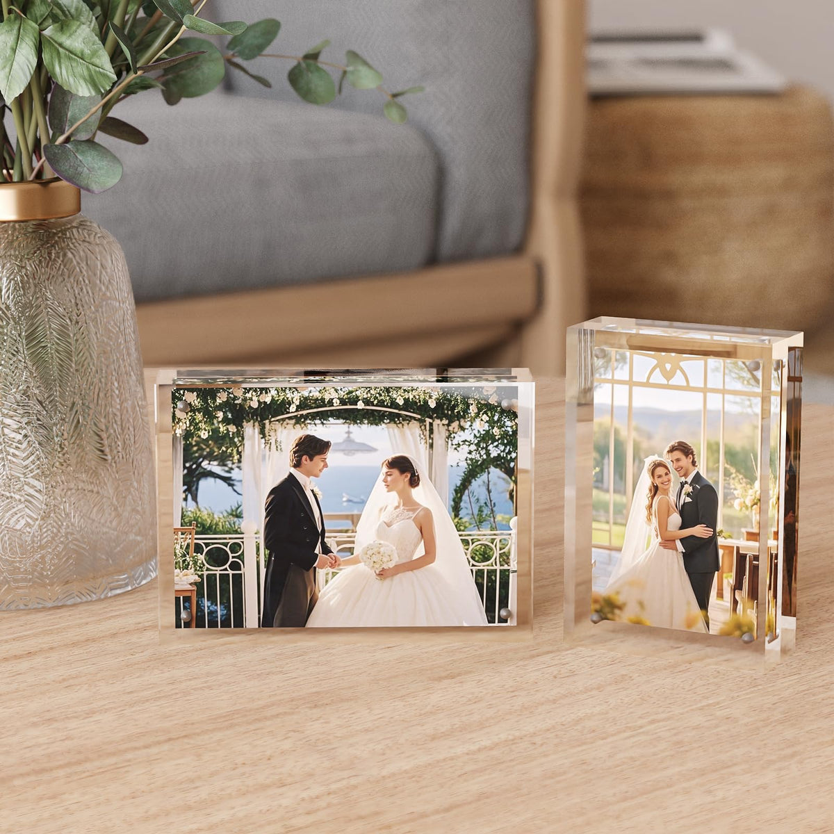 Egofine 4x6 Acrylic Frames 6 Pack, 20mm Thicker Frameless Clear Picture Frames, Double Sided Magnetic Picture Frames, Free Standing Desktop Display