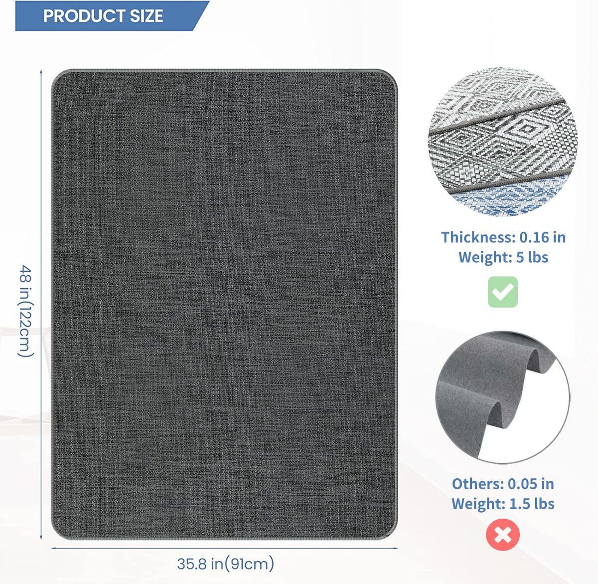 RccugmatS Chair Mat for Hardwood Floor, 36" x 48" Heavy Duty Office Chair Mat for Rolling Chairs, Anti Slip, Computer Chair Desk Mat, Floor Protector for Home Office, Graphite Texture