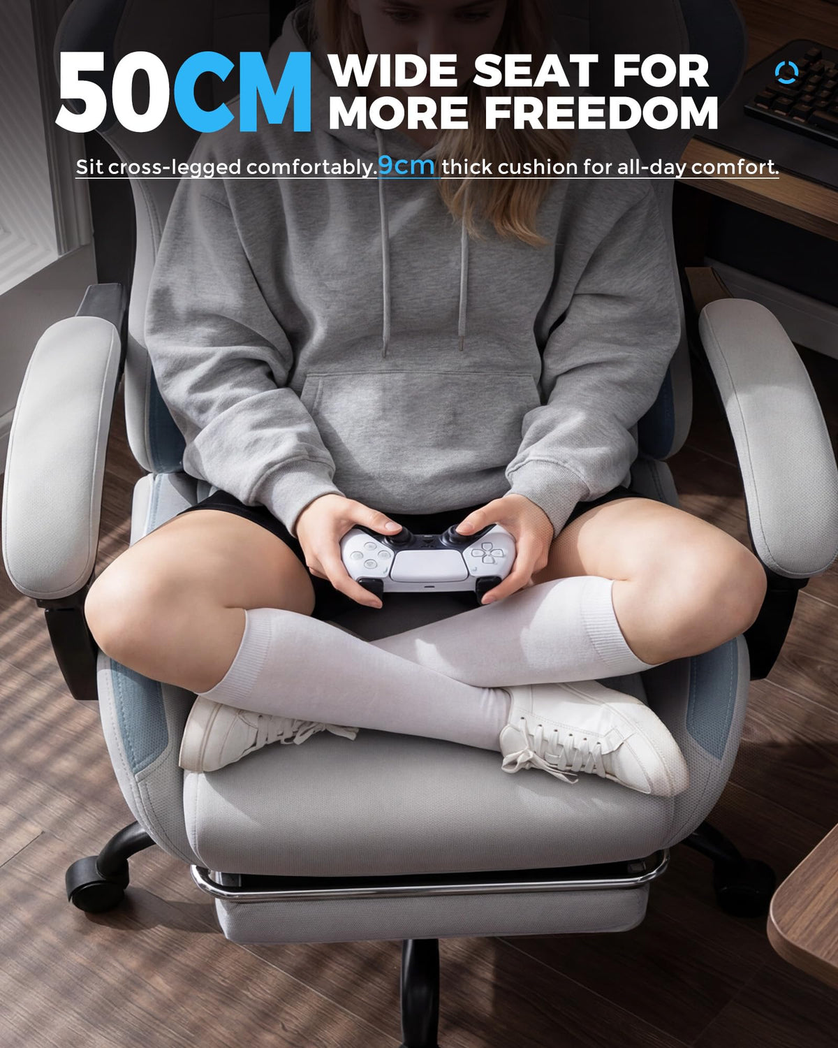 GTPLAYER Gaming Chair Fabric with Pocket Spring Cushion,Computer Office Chair with Lumbar Support for Adults Linkage Armrests and Footrest Ergonomic Gamings Chairs Height Adjustable Gray