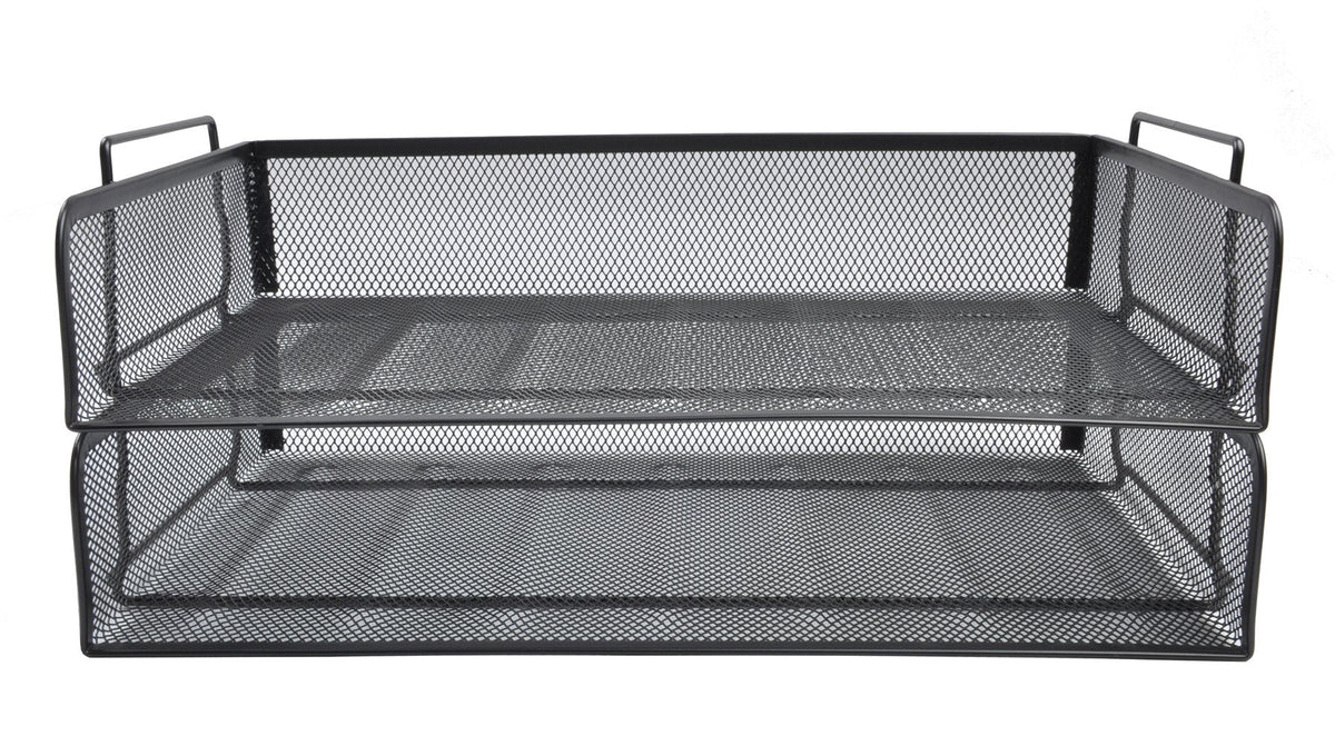 EASEPRES 2 Pack Stackable Desk Paper Tray, Metal Mesh Desktop Document Letter File Organizer for Office Home School, 13.5'' L x 9.75'' W x 5.5'' H, Black