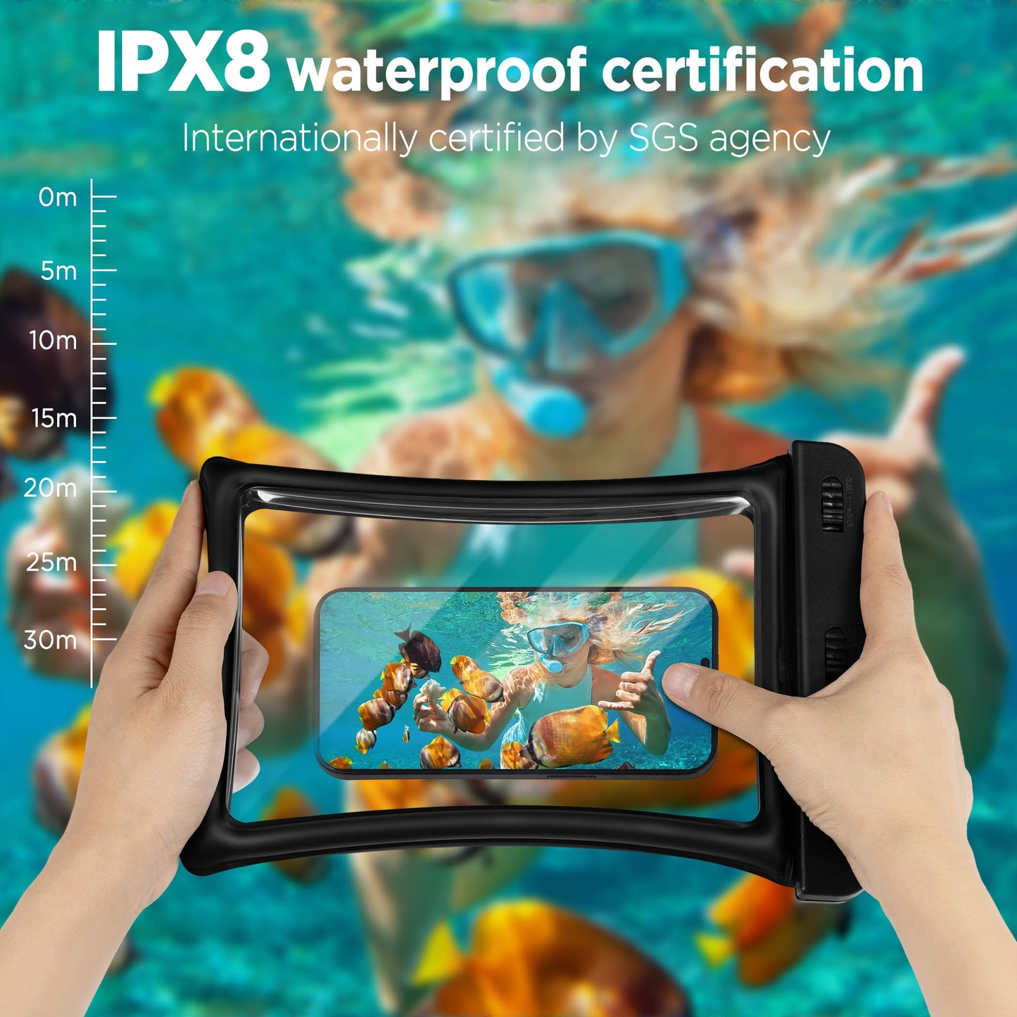 CACOE [Floatable Floating Universal IPX8 Waterproof Phone case 2 Pack-Up to 10.0",Adjustable Lanyard Phone Pouch,Cellphone Dry Bags for Vacation Beach Pool Kayak Cruise Travel Essentials（Black+Green）