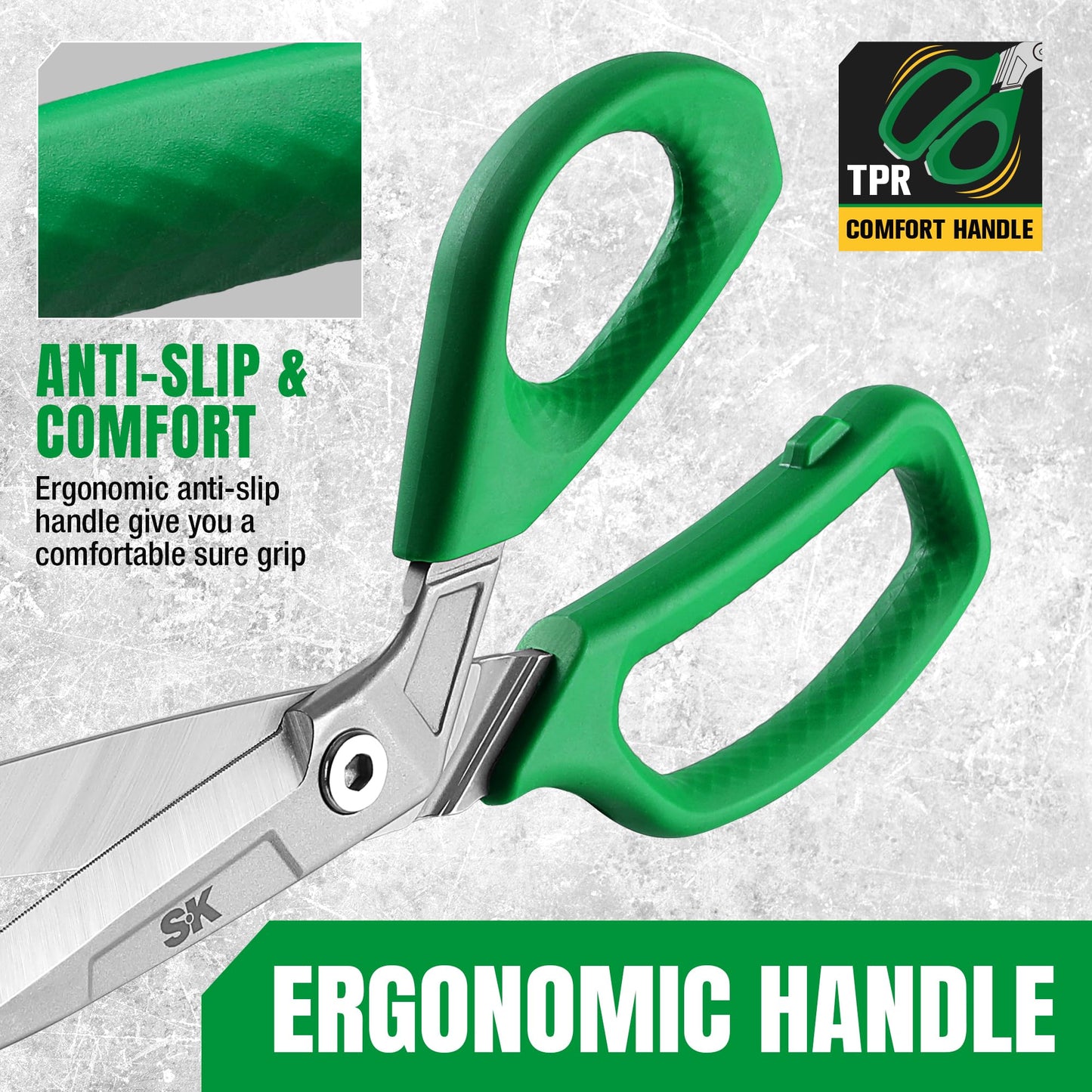 SK 10" Heavy Duty Scissors, All Purpose Shears, Premium CR-V Steel Construction, One Piece Drop Forged Blades, Ergonomic Handle for Comfortable Grip