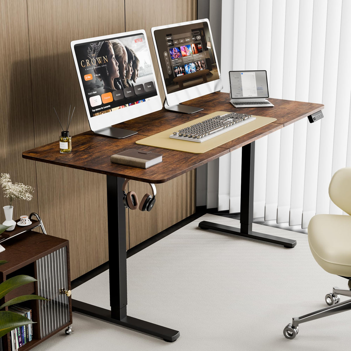 ERGOMAKER 63" Electric Standing Desk, Adjustable Height, Sit Stand Up Desk for Home Office & Computer Workstations, Memory Controller, Rustic Brown