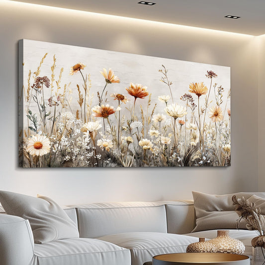 QIYILEXWART Large Wall Decor For Living Room Canvas Wall Art For Office Modern Wall Decorations For Bedroom Neutral Wildflower Landscape Painting Farmhouse Pictures Artwork Home Decor 24x48