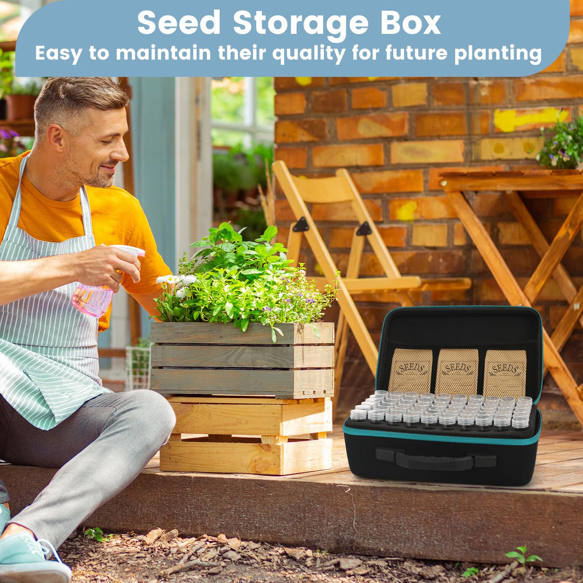 120 Slots Seed Storage Box with 25 Envelopes and Tools, Large Sturdy Storage Organizer for Garden Plant Seeds, Seed Bank with Zipper, Label, Funnel, Tweezers, Tray (Seeds Not Included)