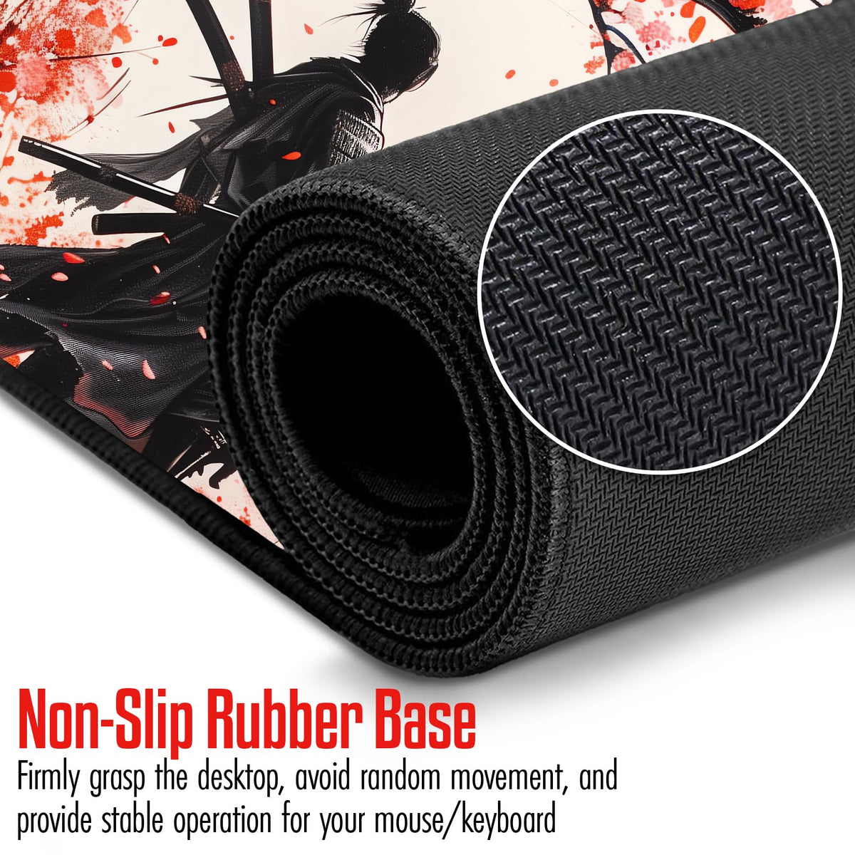 VNDL Large Japanese Gaming Mouse Pad, White and Red, Premium Non-Slip Anime Desk Pad for Office, Extended XL XXL Mouse Mat and Laptop Pad, Waterproof and Stiched Edges 31.5 x 15.7 in (sam3)