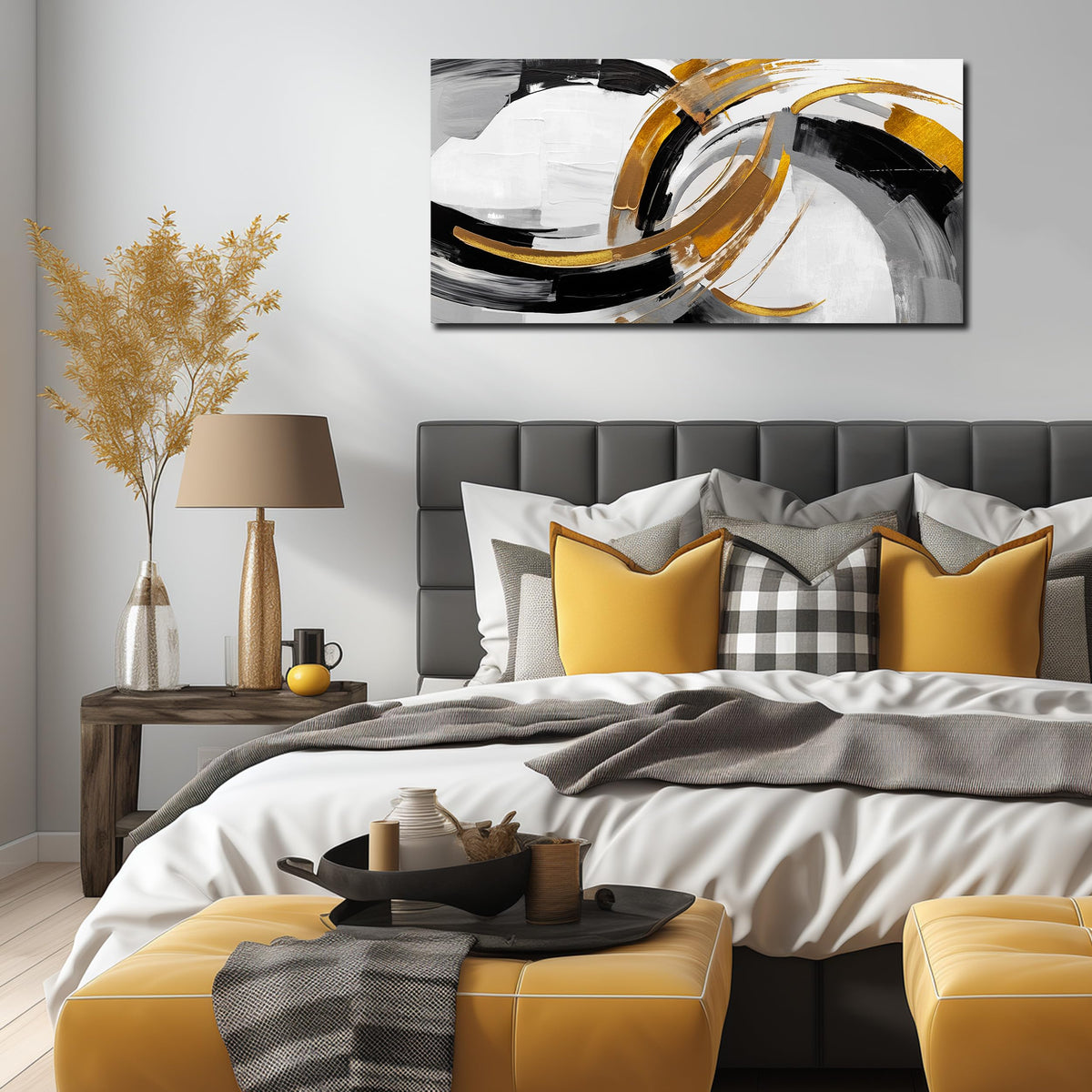 AUUZAIUA Large Abstract Canvas Wall Art for Living Room Black White and Gold Minimalist Line Artwork for Bedroom Office 20"x40"