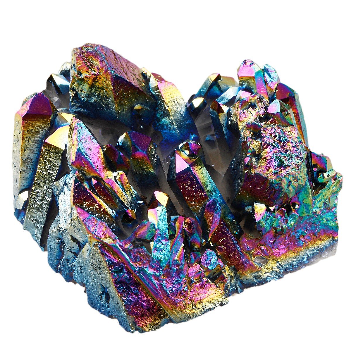 Rockcloud Natural Titanium Coated Rainbow Crystal Quartz Cluster Geode Druzy Home Decoration Gemstone Specimen