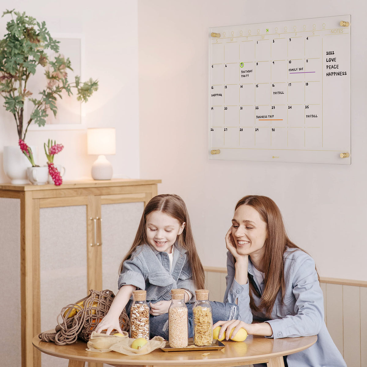 Clear Glass Monthly Dry Erase Calendar Non-Magnetic Whiteboard for Wall, 17" x 23", Frameless Large Monthly Menu Planner White Board for Home Kitchen & Office, 4 Markers Included, Yeoux