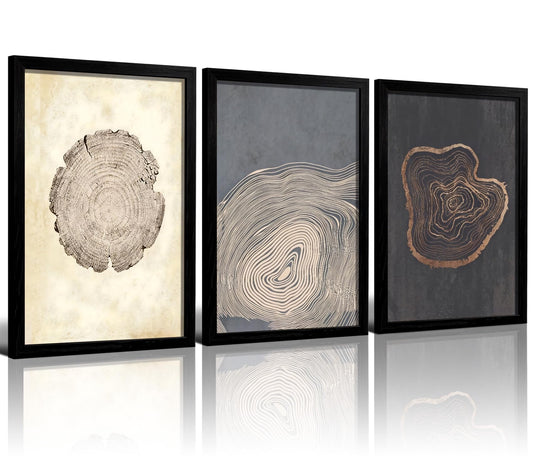 HCJWCXD 3 Piece Framed Abstract Tree Ring Canvas Wall Art Modern Boho Wood Grain Canvas Prints Minimalist Tree Growth Poster Neutral Minimalist Wall Decor 16x24 Inches for Living Room Bedroom Office