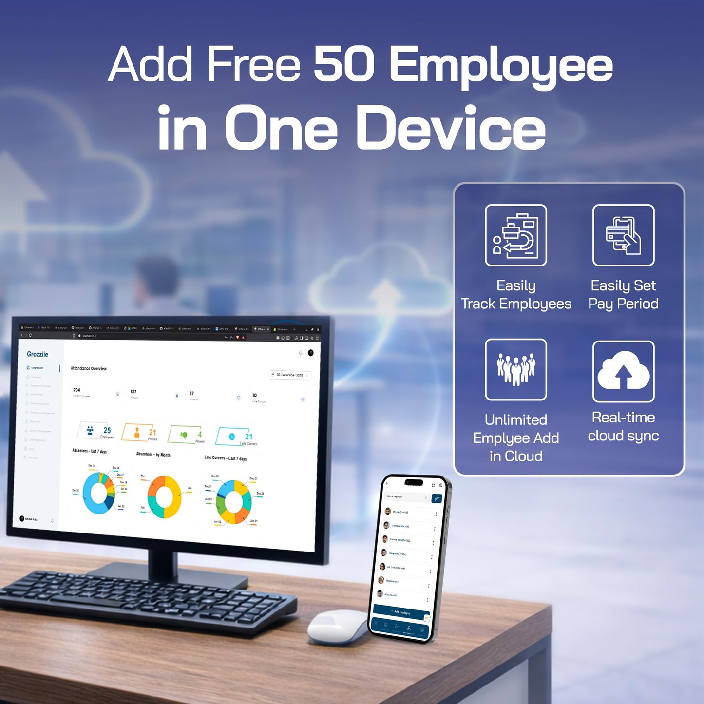 TIMOZIA Cloud-Based Face Attendance Machine, Facial Recognition Time Clock with Mobile App Integration | Auto Salary Calculation & Multi-Branch Support for Businesses | iOS & Android APP