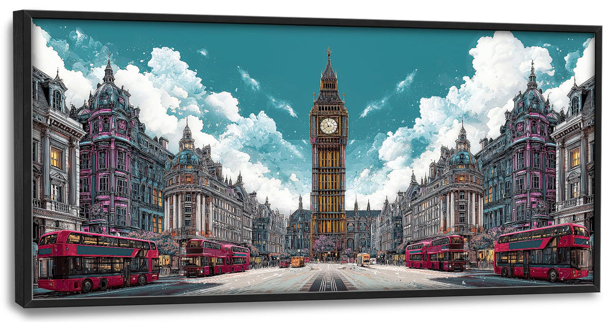 Large Wall Art For Living Room London Big Ben Canvas Wall Decor England Cityscape Pictures Paintings Prints Big Artwork Framed Modern Decorations For Office Bedroom Bathroom Gifts 60" x 30"