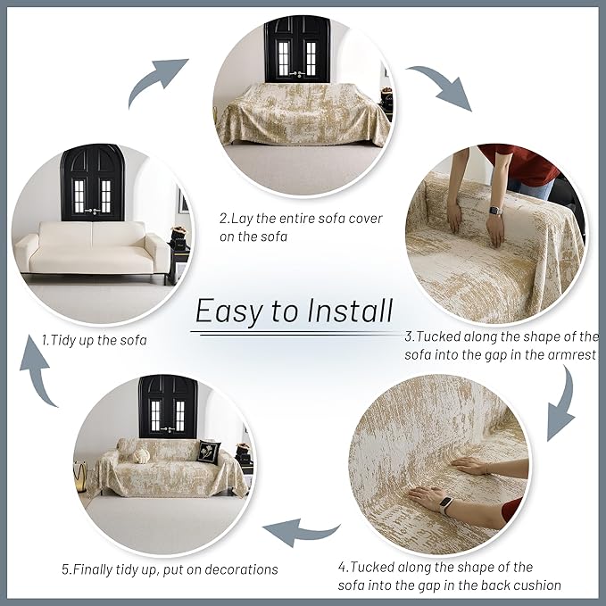 MYSKY HOME Sectional Couch Cover Khaki Geometric Abstract Sofa Covers