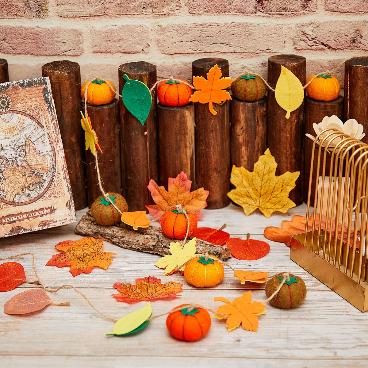 Jecery 2 Pcs Thanksgiving Garland Fall Pumpkin Felt Garland 78 Inches Fall Maple Leaves Pom Pom Felt Banner Autumn Harvest Halloween Thanksgiving Party Decorations for Mantel Fireplace Farmhouse