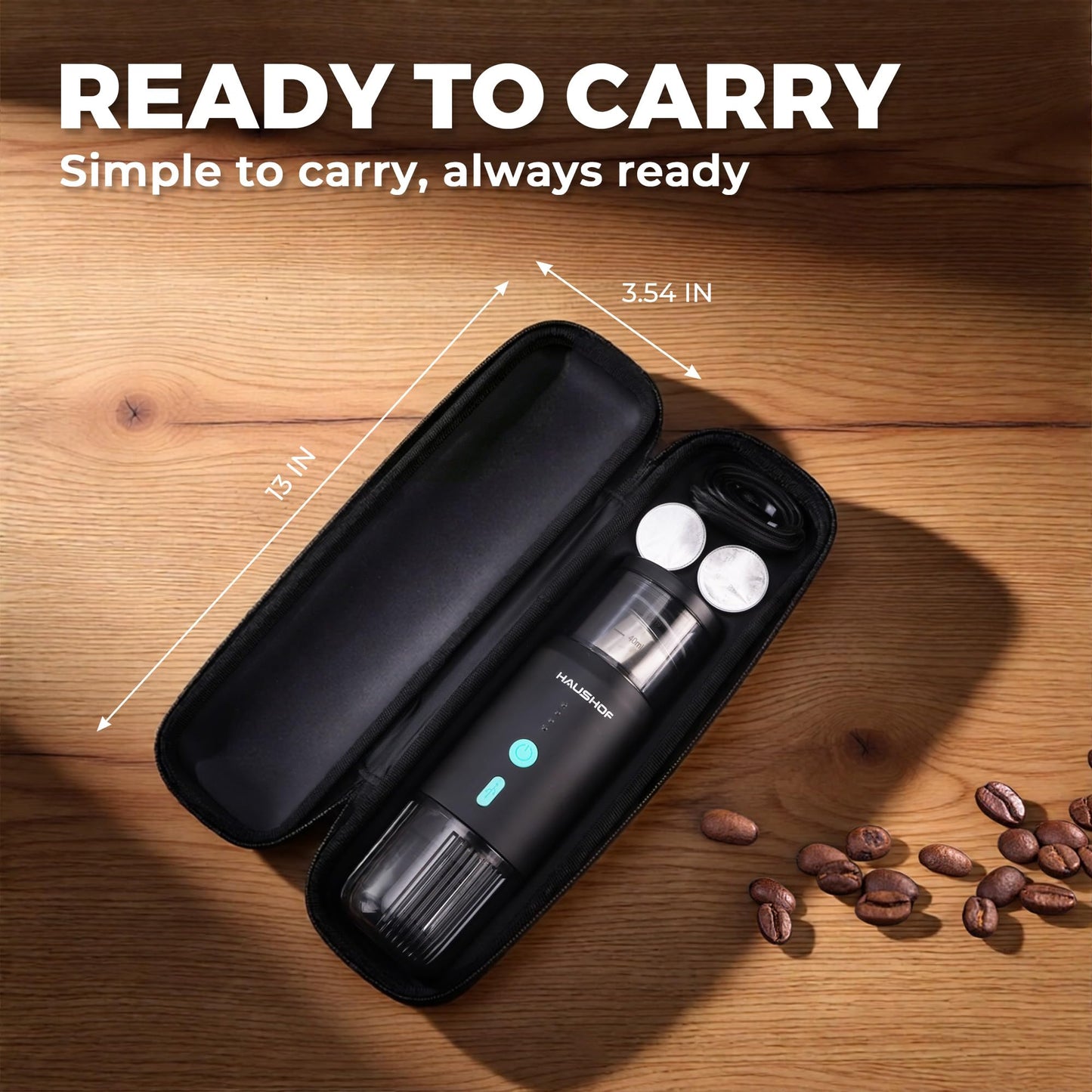 HAUSHOF Portable Electric Espresso Machine, 20 Bar Fast Heat-Up Travel Coffee Maker, USB-C Rechargeable Compatible with Ground Coffee & NS Capsules, for Car, Camping, RV, Hiking & Office