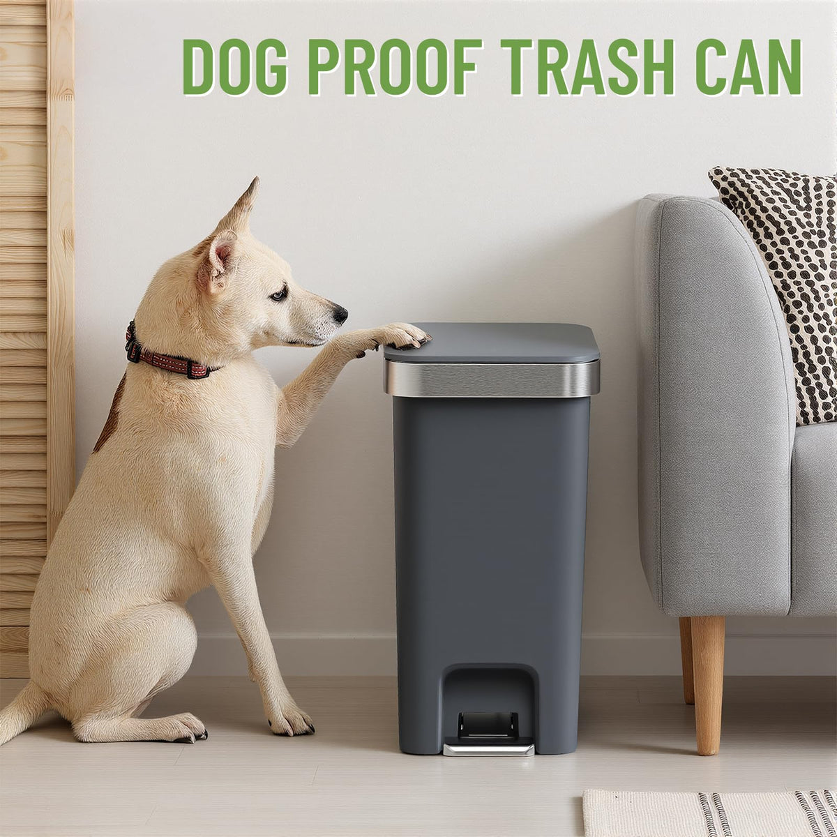 accep 2 Pack Bathroom Garbage Can with Lid, 2.6 Gallon /10 Liter Small Trash Can, Press Top Bin & Step Metal Pedal Trash Bin, Waste Basket for Bedroom, Home Offices, Small Spaces, Dorm (Black Gray)