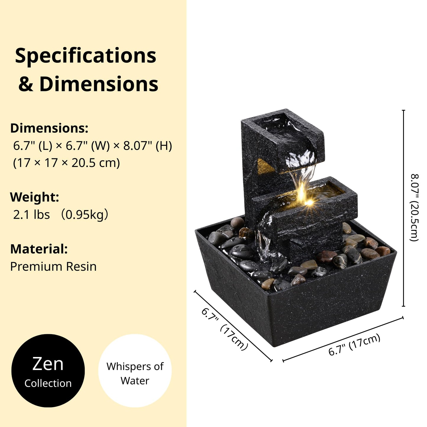 Zeitklang 21.6 Inch Modern Black Tabletop Water Fountain with LED Light – Indoor Waterfall Feature for Home or Office Décor, Zen Relaxation Desktop Water Fountain