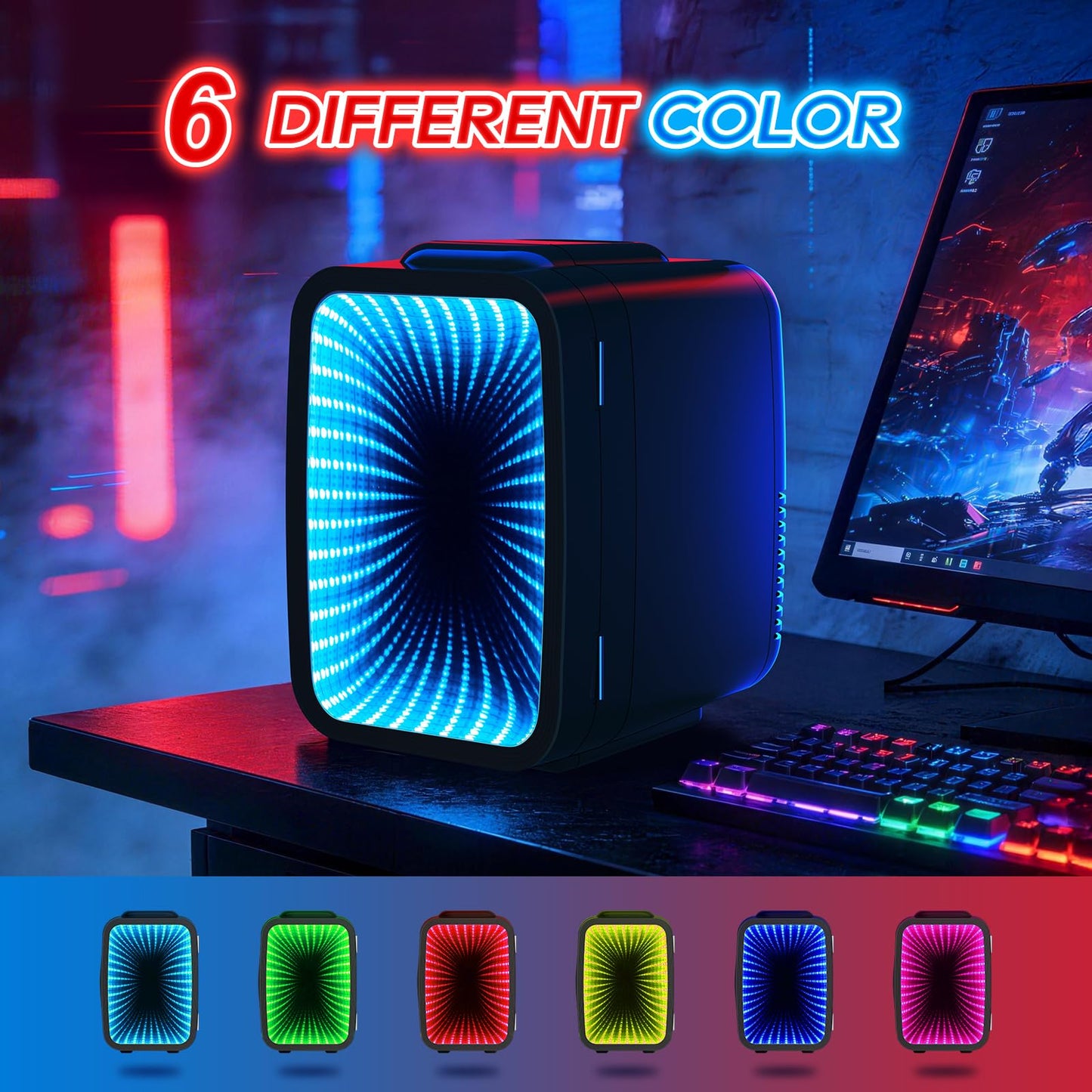 BEICHEN Mini Fridge, 4L/6 Can Small fridge with Dimmable Gaming Light for Bedroom,Office,Gaming room and Car,AC/DC Portable Thermoelectric Cooler & Warmer for Food, Drinks, Skincare,Black
