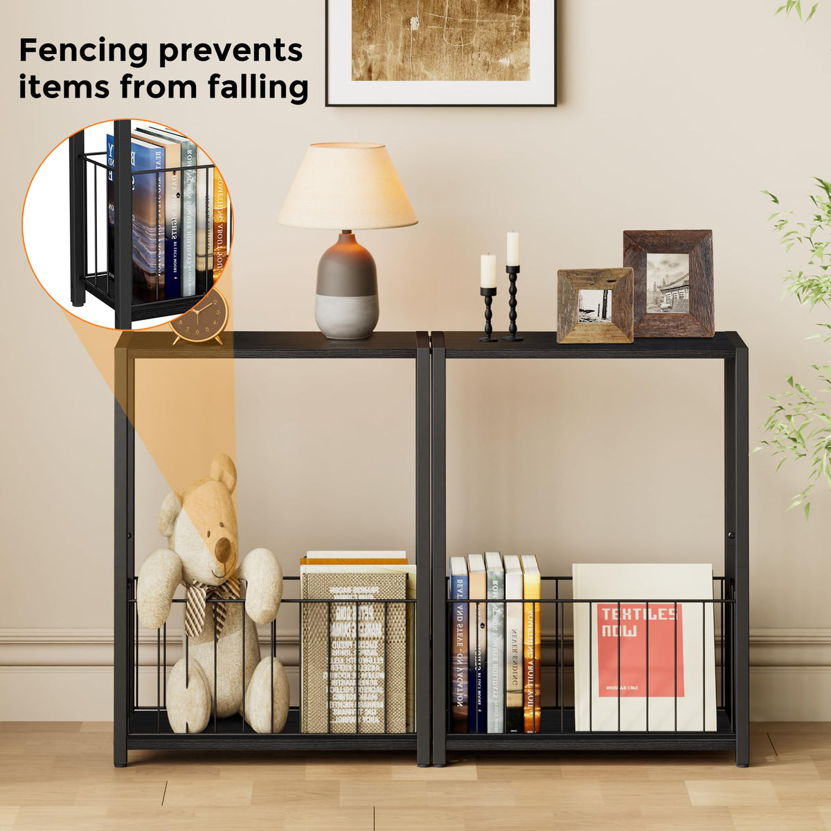 Homleke Narrow Side Table with Magazine Holder, Skinny End Table Perfect for Small Spaces, Space-Saving Design for Living Room, Bedroom, or Office, 7.1" D x 16.9" W x 23.6" H, Black
