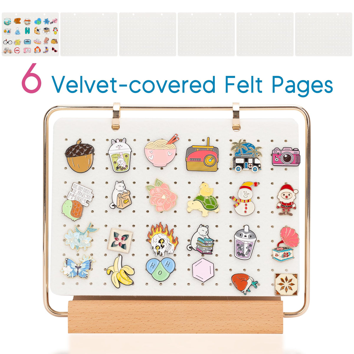 PACMAXI Display Organizers, Brooch Holder, Enamel Pin Pages for Store 180+ Pins, Collection Storage Calendar Wooden Stand With 6 Pages (Not Include Any Accessories) (White)
