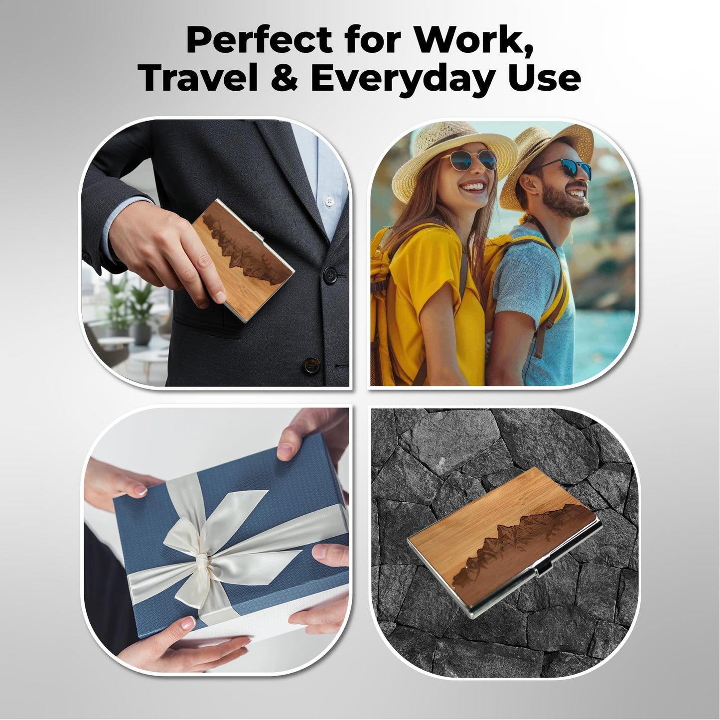 WUDN Handcrafted Business Card Holder Wallet For Men and Women | Holds Up to 20-25 B-Cards or 8-10 Credit Cards | Wooden & Stainless Business Card Case with Buckle Closure, Made in Idaho, USA.