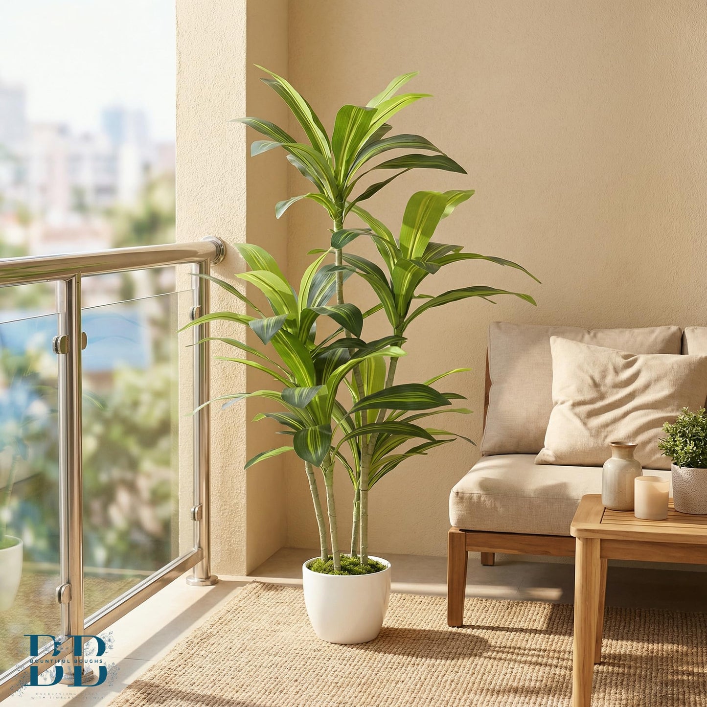 4’ (120 cm) Dracaena Artificial Tree with Small Black Pot & Moss – Lifelike Natural Look, Maintenance-Free, Indoor & Outdoor Plant for Home, Office, Balcony & Patio