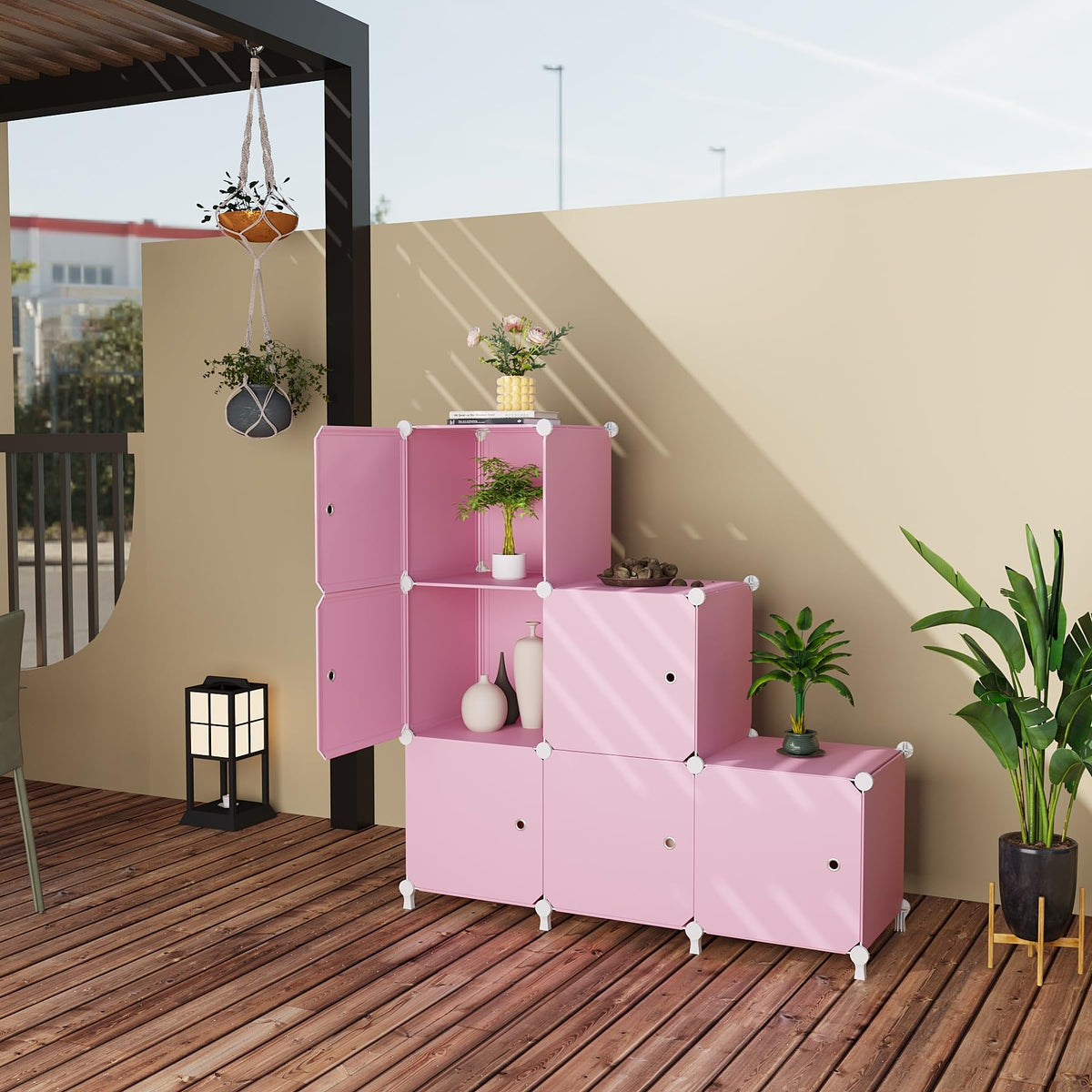 ATTDETJL Cube Storage Organizer, 6-Cube Shelves Unit with Doors, DIY Stackable Plastic Clothes Organizer for Bedroom and Under Stairs Storage Unit, Each Compartment 30 x 30 x 30 cm Pink ATTSL6006